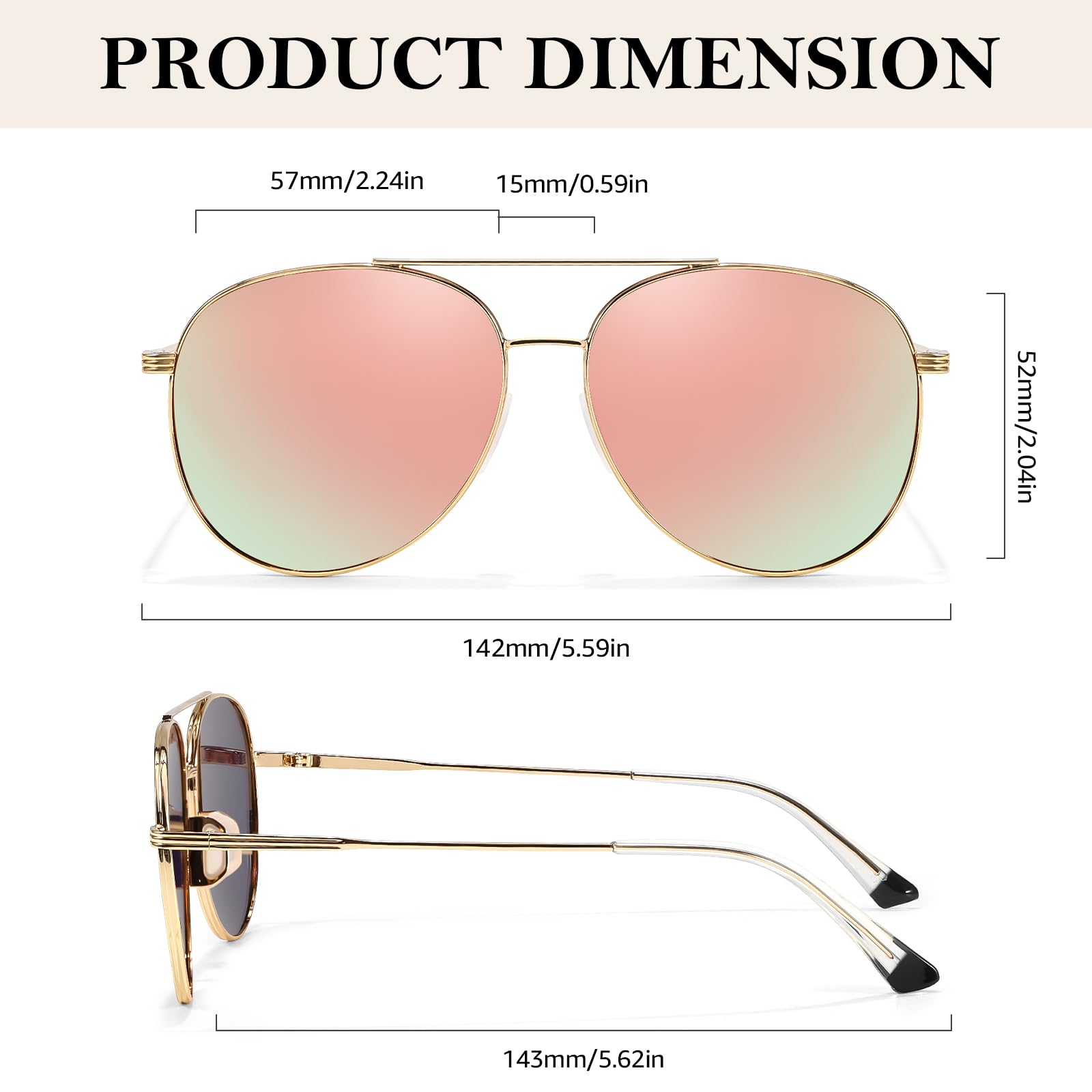 TJUTR Tangle Free Aviator Sunglasses for Women & Men, Polarized UV Protection Trendy Shades, No-Snag Metal Frame Glasses