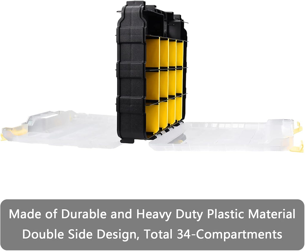 Tools Organizer Box - 34-Compartment Double-Sided Storage for Screws, Nuts & Bolts | Removable Dividers