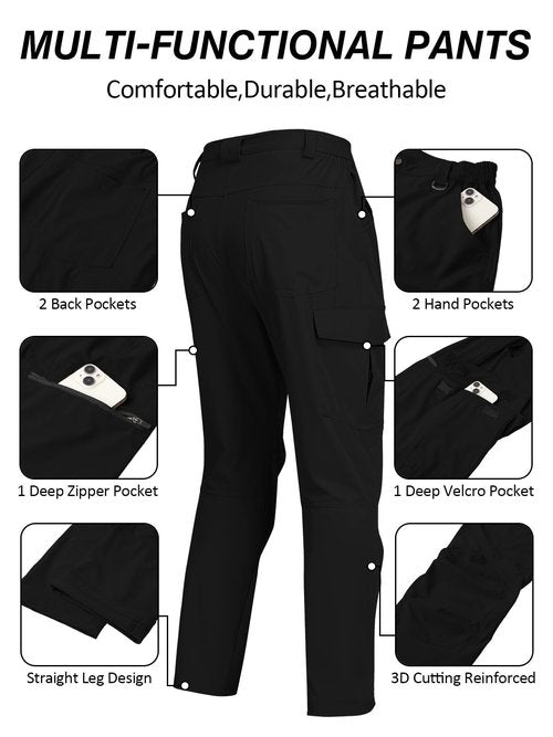 Mens Work Cargo Hiking Pants Waterproof Lightweight Stretch Flex Quick Dry Fishing Camping Travel Outdoor Pants Black 36