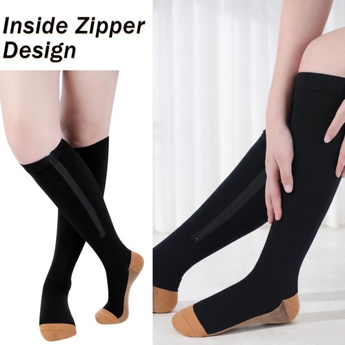 Tarpop 4 Pair Zipper Compression Socks Closed Toe 20-30 Mmhg Calf Knee High Compression Stocking for Men Women Swelling Edema (Large / X-Large,Yin-yang Pattern)