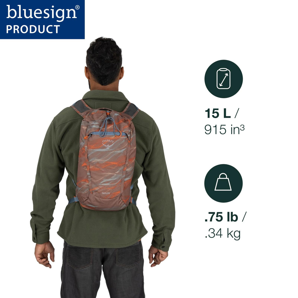 Osprey Daylite Cinch Backpack - Lightweight Travel Bag for Hikes, Festivals, and Everyday, Fuzzy Window Print/Torrent Blue