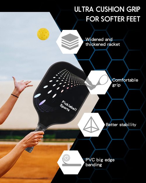 Graphite Pickleball Paddles Set of 4 Pickleball Racquet 6 Pickleball Balls 1 Bag 4 Replacement Soft Grip, Polypropylene Honeycomb Core Lightweight Indoor/Outdoor Pickle Ball Equipment (4)