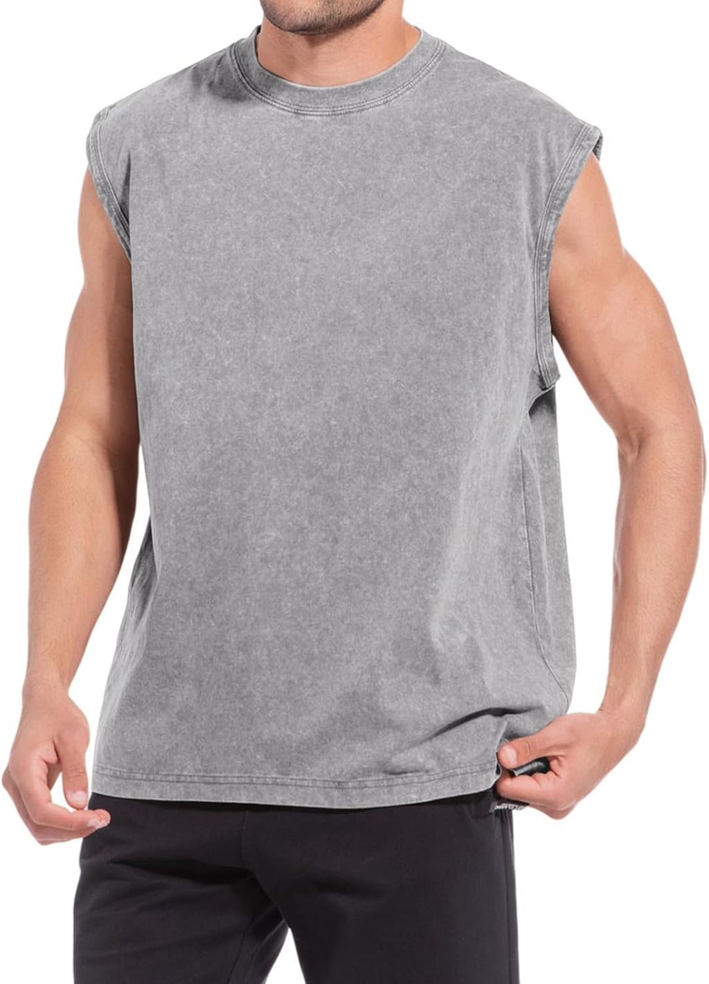 Wrenpies Sleeveless Muscle Cut Off Shirt - Acid Wash Cotton Gym Tank Top for Men | Loose Fit, Perfect for Workout & Beach