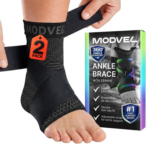 Modvel Foot & Ankle Brace - Adjustable Compression Sleeve for Sprained Ankle & Plantar Fasciitis Relief | Unisex Support Socks