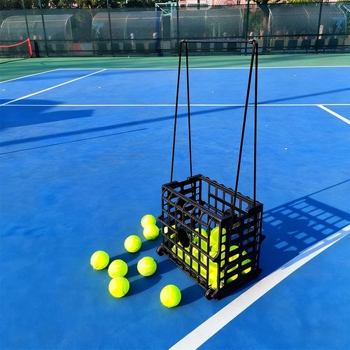 OLISDCCMY Portable Tennis Balls Hopper with Wheel - 75 Tennis Balls Capacity,Tennis Ball Retriever Basket Carrier Gatherer Picker Hopper Container ，Easy-Roll Design for Practice & Training