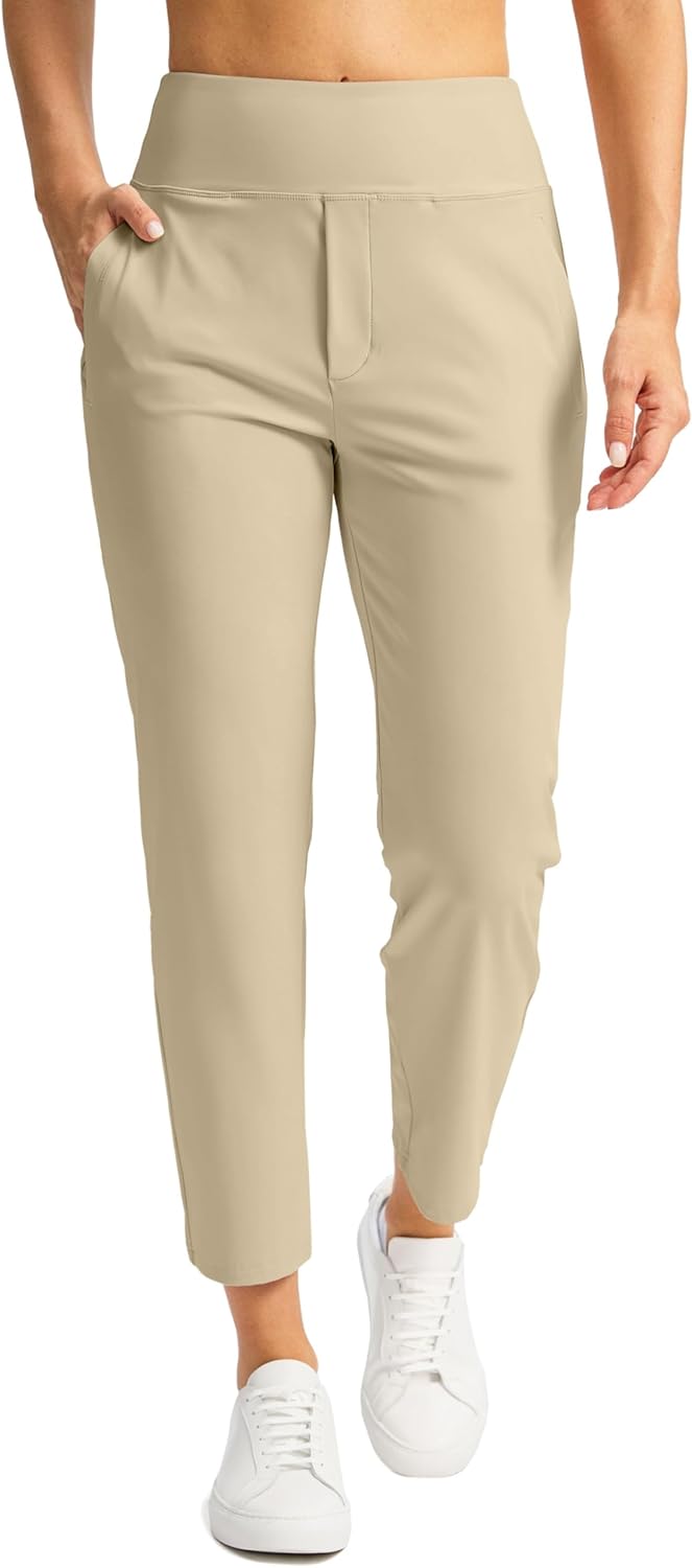 SANTINY Women's 7/8 High-Waisted Stretch Ankle Pants - 3 Pockets for Golf, Casual & Travel