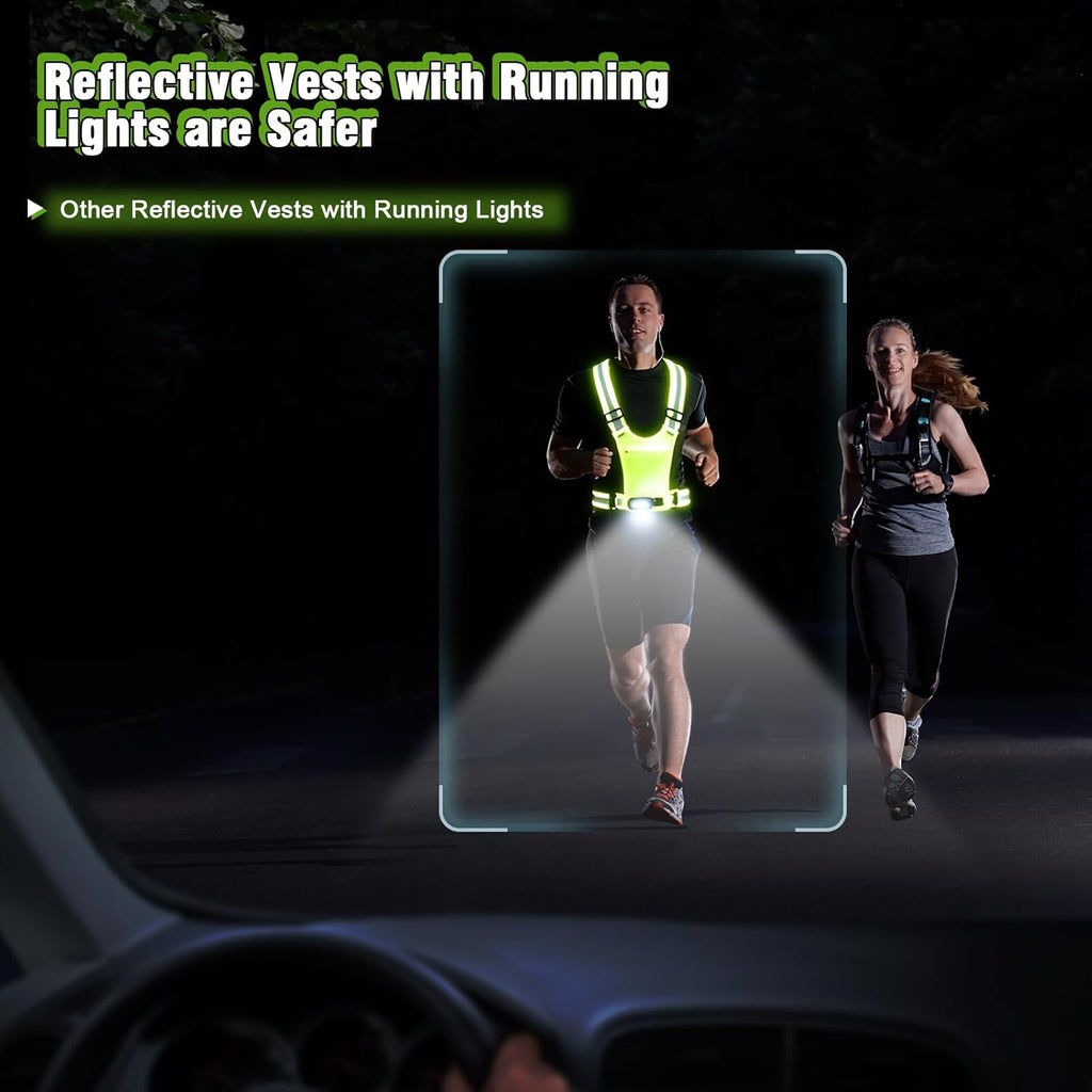 Skiennix Reflective Running Vest - 3-Mode Motion Sensor Lights & Adjustable Tilt | 360° Visibility, Green