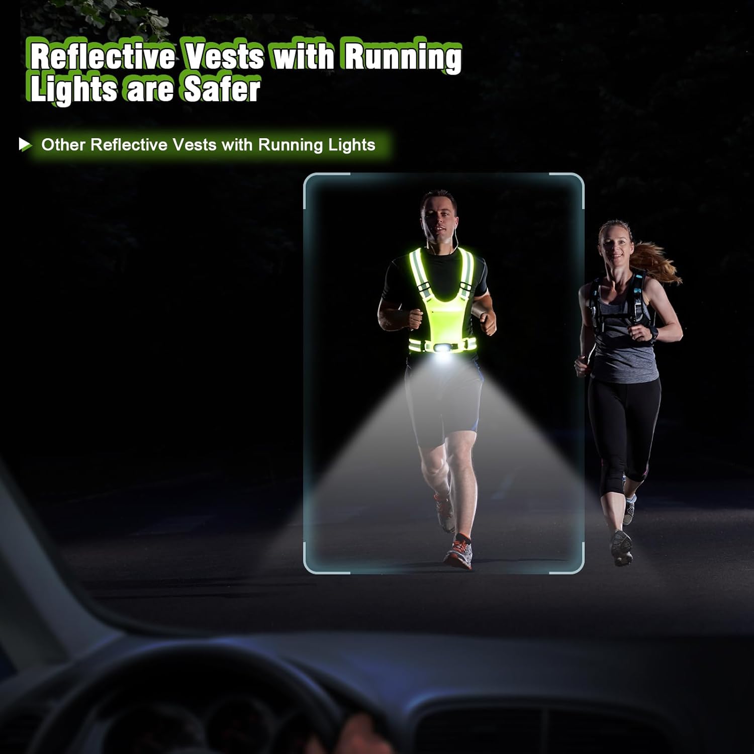 Skiennix Reflective Running Vest - 3-Mode Motion Sensor Lights & Adjustable Tilt | 360° Visibility, Green