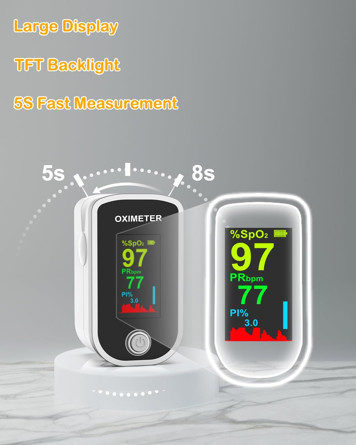 Pulse Oximeter Fingertip - Oxygen Meter Finger Pulse Oximeter - Blood Oxygen Saturation Monitor with Heart Rate and Fast Spo2 Reading, Pulse Ox with TFT Screen, Lanyard (Not include Batteries)