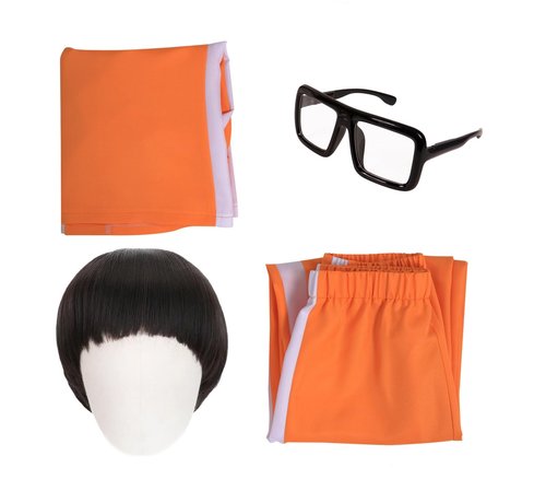 Gocos Adult Men Orange Tracksuit Uniform Sports Suit Zipper Jacket Top Sportswear with Glasses Wig (US, Alpha, 3X-Large, Regular, Regular, style3)