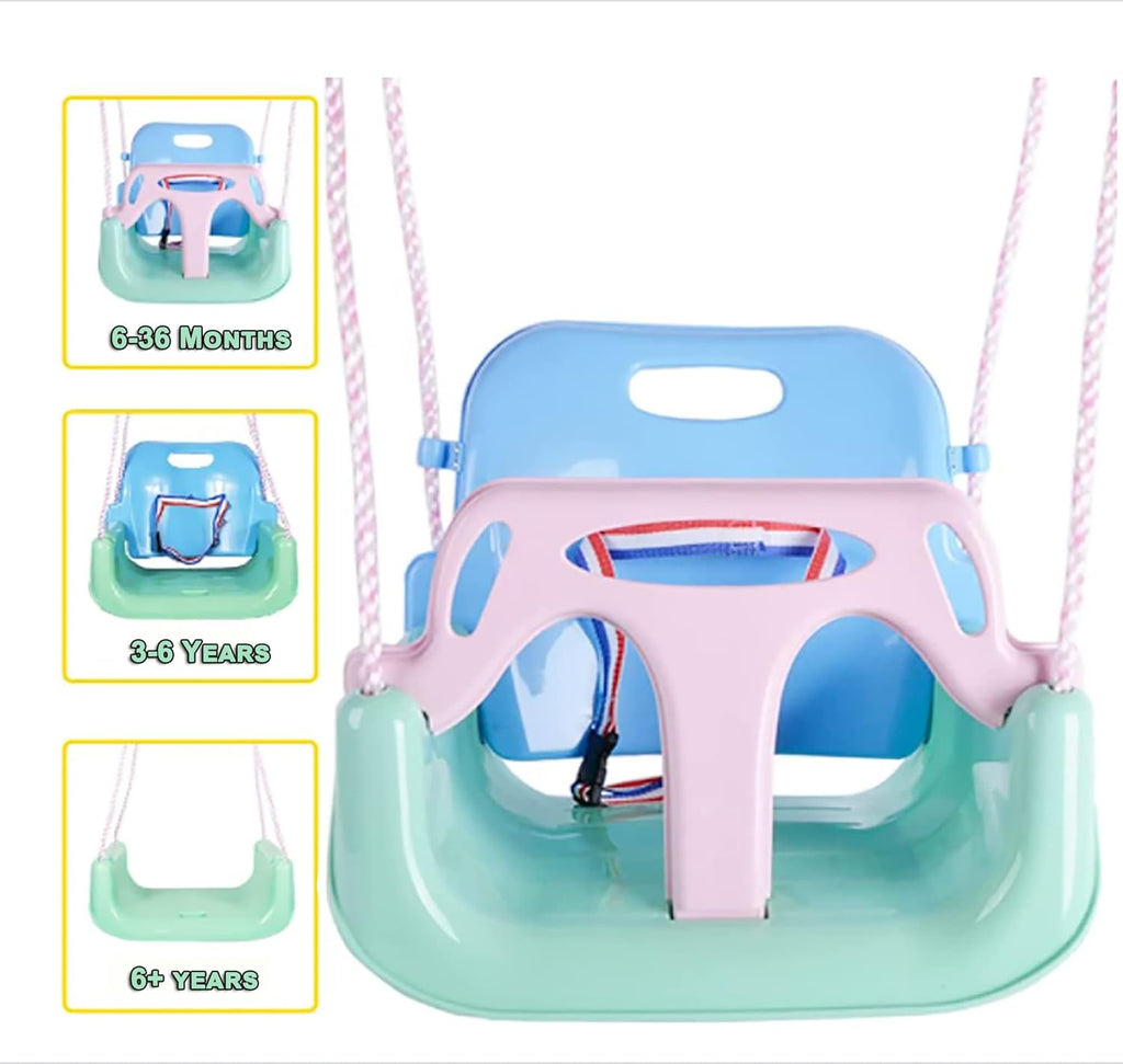 Skiennix 3-in-1 Swing - Anti-Flip Design for Toddlers to Teenagers | Macarons Color, Light Green Chair & Pink Handrail