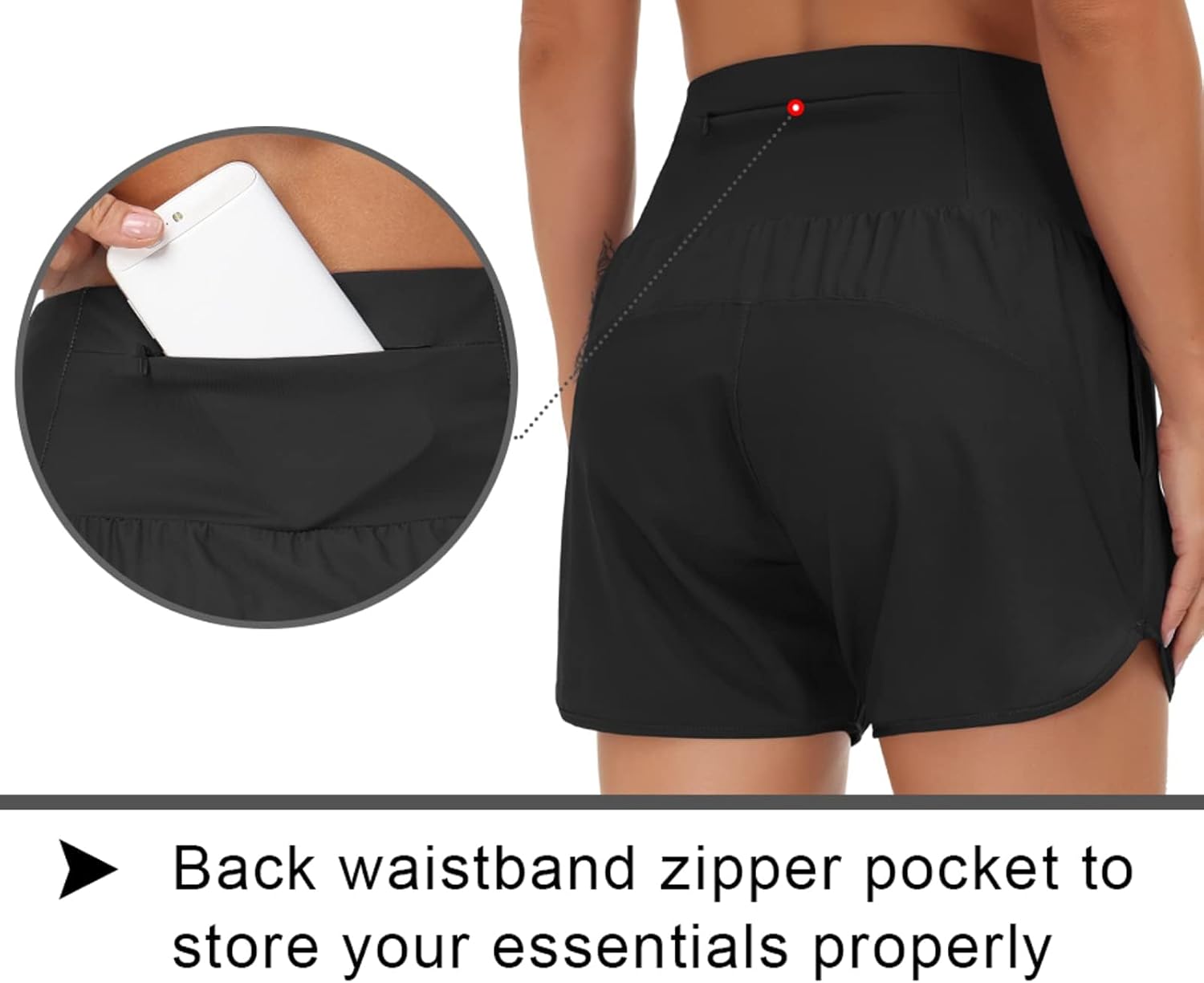 The Gym People Women's High Waist Running Shorts - Athletic Workout Shorts with Liner & Zip Pockets