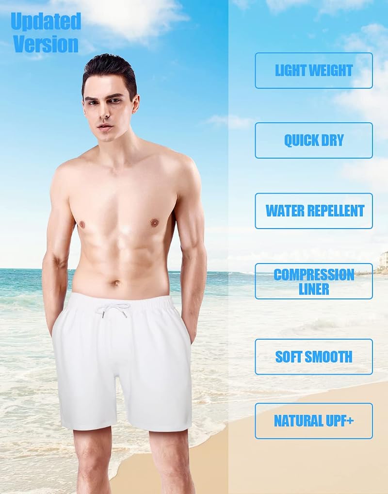 Mens Swim Trunks with Compression Liner Anti Chafe Quick Dry UPF 50+