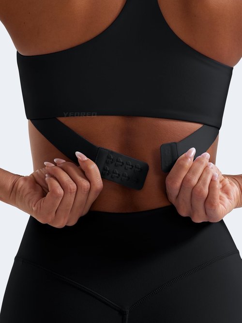 YEOREO Y Back Sports Bras for Women Padded Racerback Bra Paisely Light Impact Adjustable Straps Gym Workout Tops Black M
