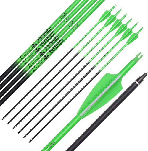 Elong 28" Carbon Hunting Arrows - 12PCS Spine 500 with 100 Grain Screw Tips | Green/Orange