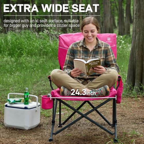 Ever Advanced Pink Oversized Padded Camping Chair for Women, Heavy Duty 500lbs Capacity