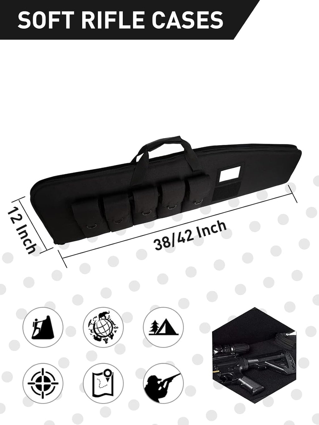 Skiennix Soft Rifle Case - Heavy Duty Scoped Range Gun Bag with 5 Pouches | Black 34 Inch
