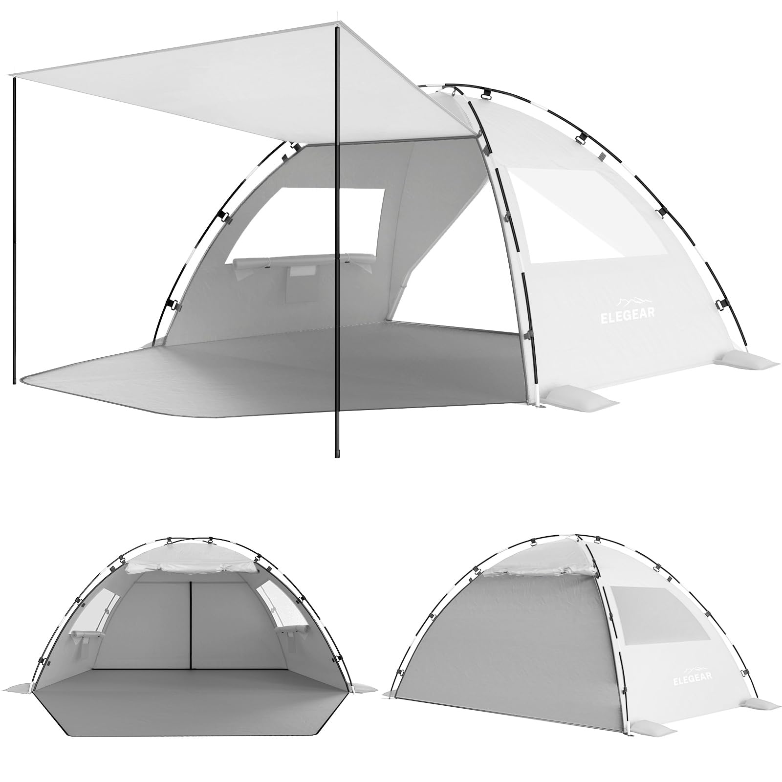 Elegear CumbreX™ Beach Tent Sun Shelter with Canopy, 4-5 Person Pop Up Beach Tent, Easy Setup UPF 50+ UV Protection Portable Lightweight Double Silver Coating Cabana Sun Shade Shelter - Silver