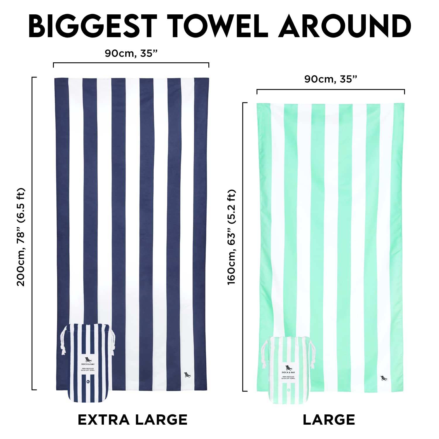 Dock & Bay Beach Towel - Quick Dry, Sand Free - Compact, Lightweight - 100% Recycled - Includes Bag - Cabana Light - Bora Bora Beige - Large (160x90cm, 63x35)