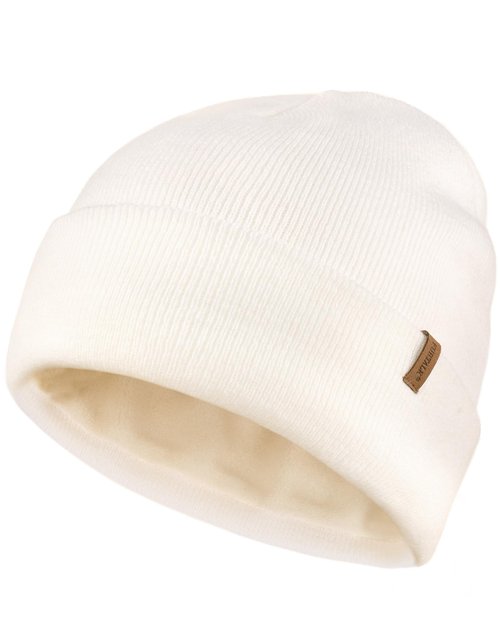 FURTALK Mens Beanie Fleece Lined Winter Hats Double Layered Stylish Knited Cuffed Plain Hat White