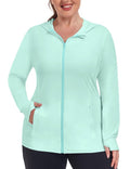 COOTRY Women's Plus Size UPF 50+ Sun Protection Jacket Lightweight Long Sleeve Zip Up Hoodie Cooling Sun Shirt Hiking Workout Green 4XL