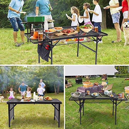 Nice C 4.4ft Metal Folding Camping Grill Table with Mesh & Storage - NC-XHGRILLTB-MESH4FT