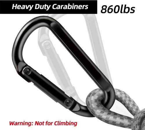 EZYA Heavy Duty Carabiner Clips - 860lbs Strength | 3" Iron D-Ring Keychain Hooks for Keys, Gym, Camping & Hiking