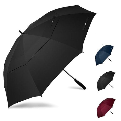 JPAXI Golf Umbrella Windproof - 62 Inch Large Umbrellas For Rain Heavy Duty - Automatic Open Ultimate UV Protection - Water Repellent Double Canopy Vented - Best Sports Umbrella