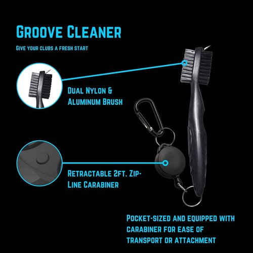 NuRich Tiger Golf Club Groove Brush Cleaner - Lightweight Dual Bristle Tool with Retractable Zip-Line Carabiner