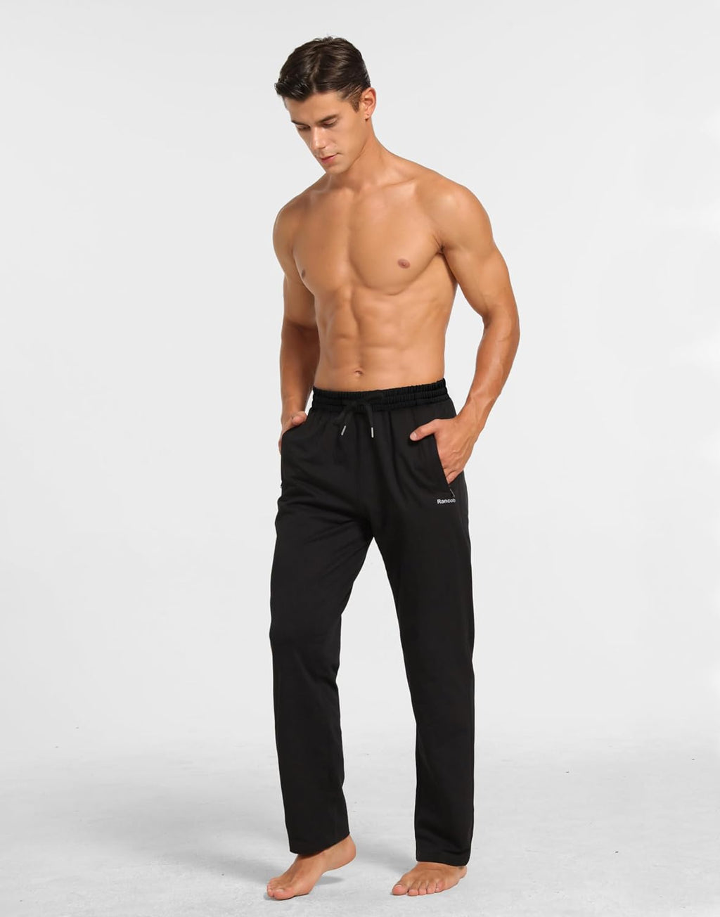 Skiennix Men's Cotton Yoga Pants - Casual Jersey Sweatpants with Zipper Pockets | Open Bottom, Straight Leg