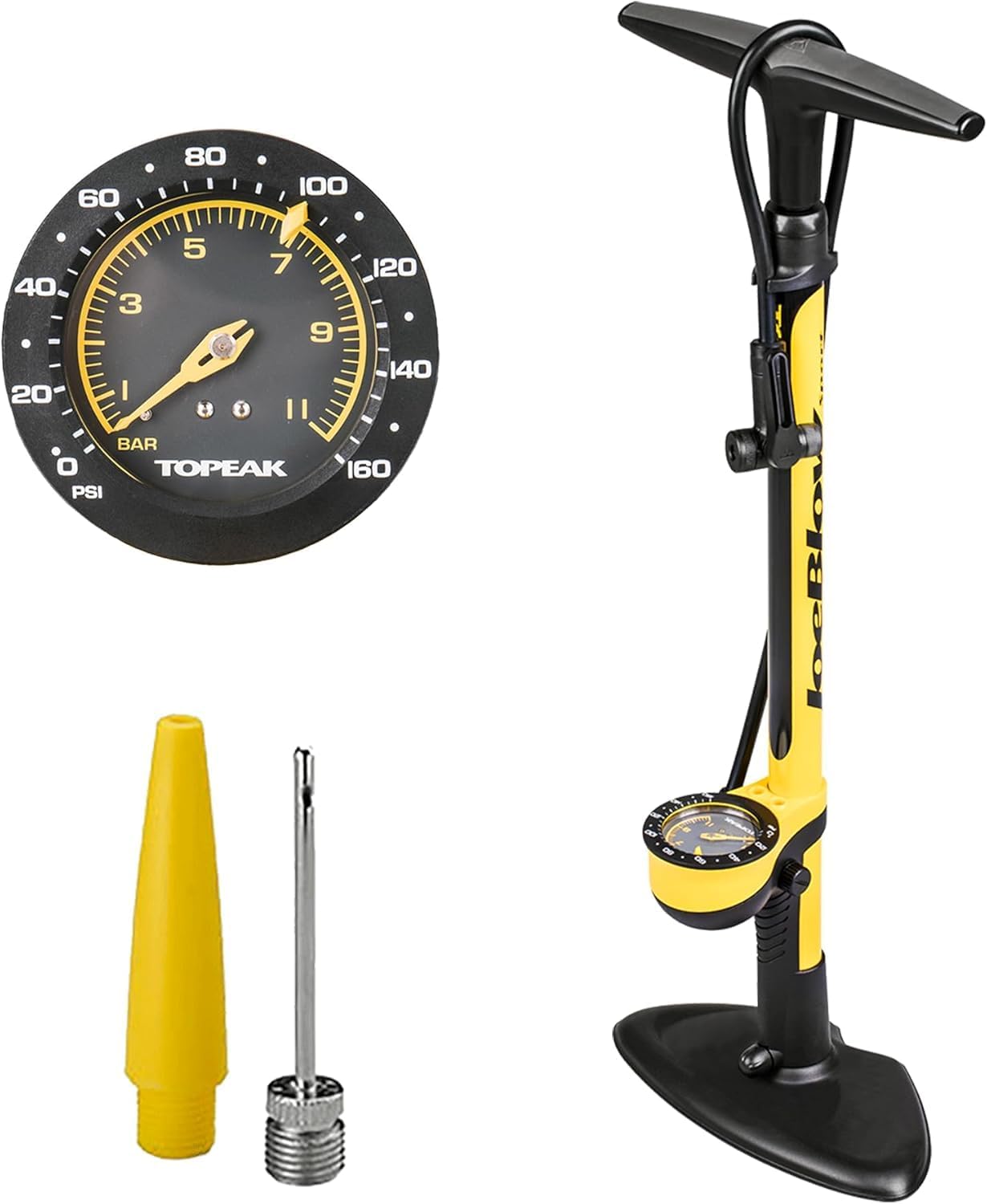 Topeak JoeBlow Sport III High-Pressure Bike Floor Pump - 160 PSI, Durable Steel, Ergonomic Design, Fits All Valves