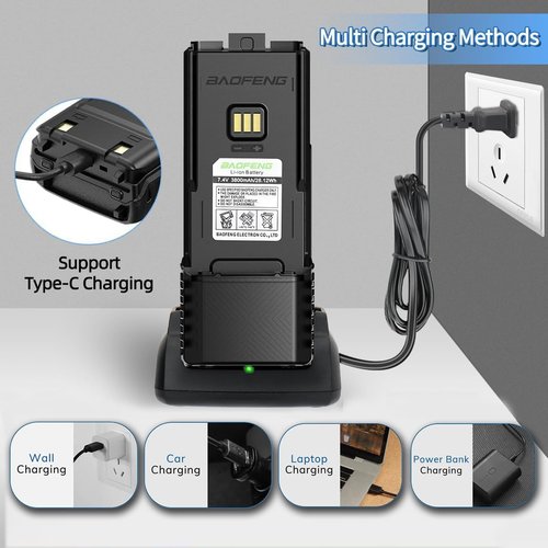 BAOFENG UV-5RM Battery 3800mAh Extended Battery with USB-C Charging Cable for Ham Radio Compatible AR-5RM UV-5G Plus GM-5RH UV-5RH Series (BL-5RMLX2)