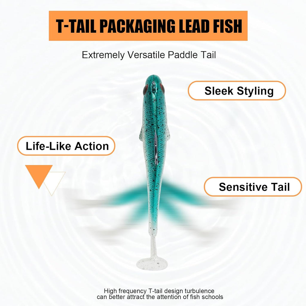 Skiennix 5Pcs Pre-Rigged Soft Lures - Paddle Tail Sinking Swimbaits for Bass & Trout | 3.35in/0.43oz