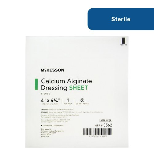 McKesson Calcium Alginate Dressing, Wound Dressing Pads, Absorbent Non-Stick Sheet, 4 in x 4 3/4 in, 10 Count