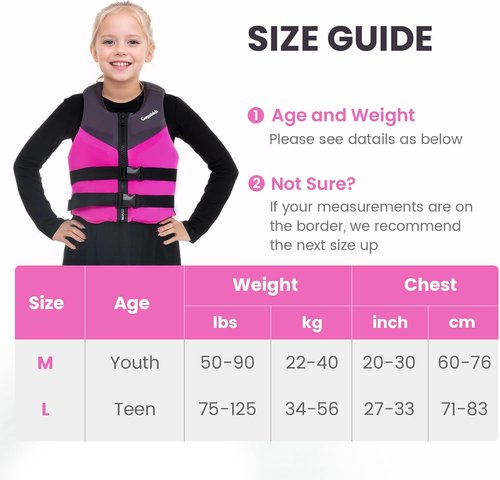 Gogokids Youth Swim Vest - Soft 3D Fabric Jacket for Kids & Teens | Adjustable Straps, Lightweight Float for 50-90 lbs & 75-125 lbs