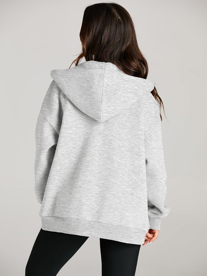 Grey Large EFAN Women’s Drawstring Fleece Hoodie with Pockets