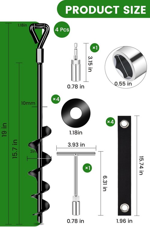 19-Inch Heavy Duty Ground Anchors by [Brand Name] - Screw-in Trampoline Stakes for High Wind Protection | Includes Strong Straps (4x19in)