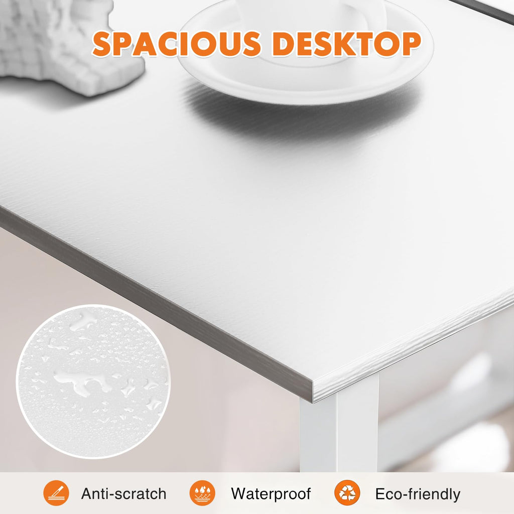 Sweetcrispy Computer Small Desk, 32 Inch Office Writing Work Study Student Home Bedroom Table with Metal Frame Wooden Tabletop No Wheels - White Wood Compact