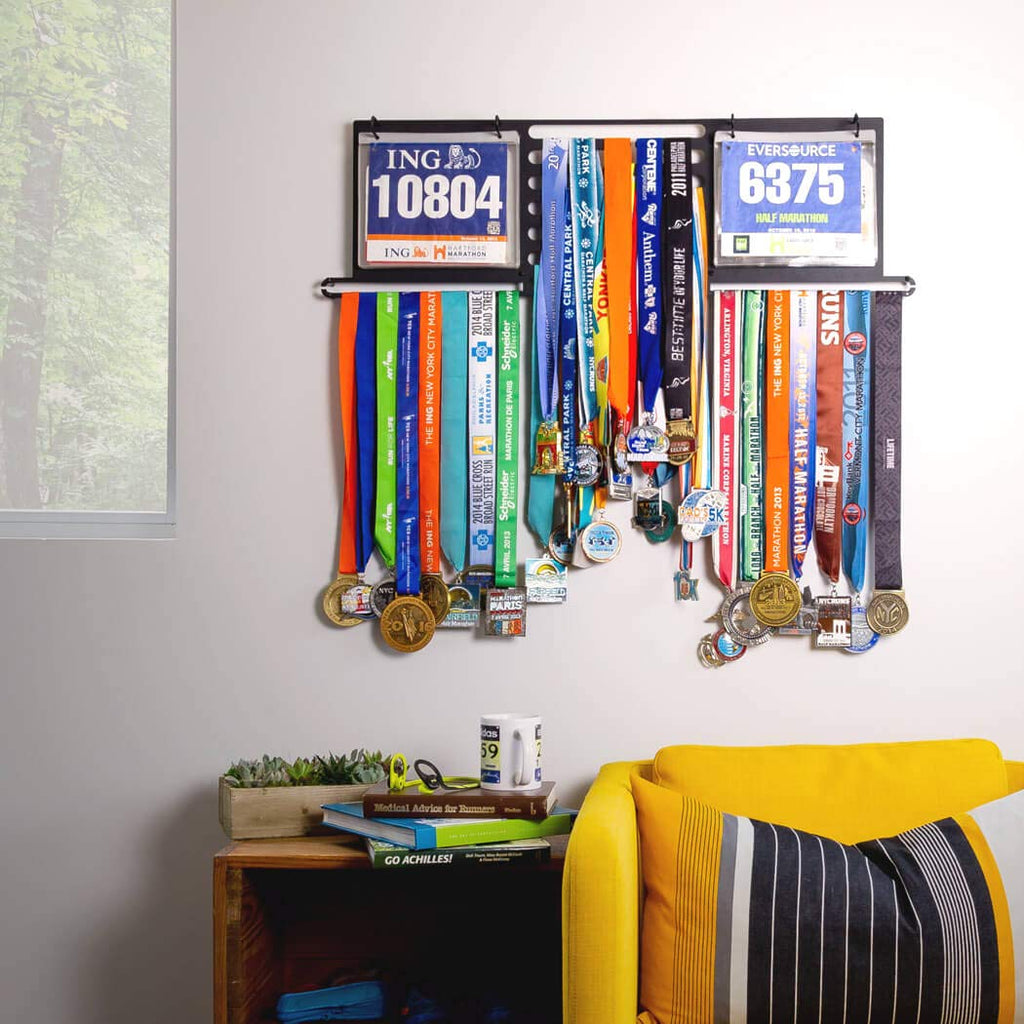Gone For a Run BibFOLIO Plus Race Bib and Medal Display - Wall-Mounted Race Bib Hanger & Marathon Medal Holder for Runners with Protective Sleeves - Deulxe (Displays 100 Medals & Over 200 Race Bibs)