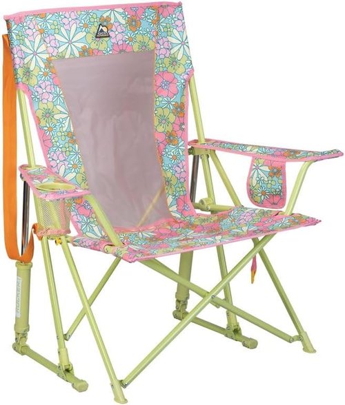 GCI Outdoor Comfort Pro Rocker Camping Chair - Portable Folding Rocking Chair with Durable Armrests & Drink Holder - Floral Design