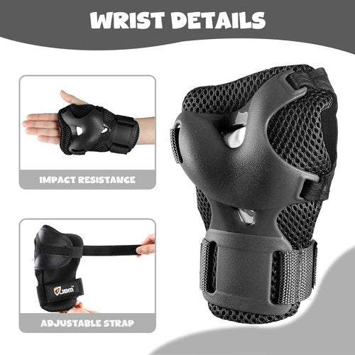 JBM Adult/Youth Knee Pad Elbow Pads and Wrist Guards Protective Gear Set for Sateboarding Cycling Roller Skating Inline Skating Scooter Riding Sports BMX Biking Sports (Black)