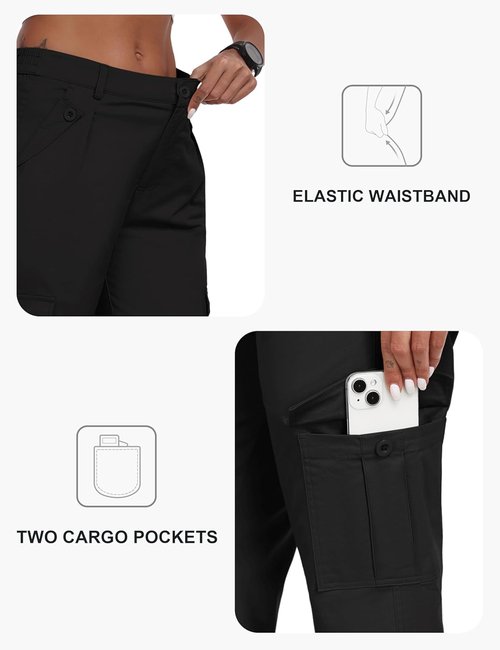 MoFiz Women's Cargo Capris Pants - Lightweight Cotton with 6 Pockets for Hiking & Travel