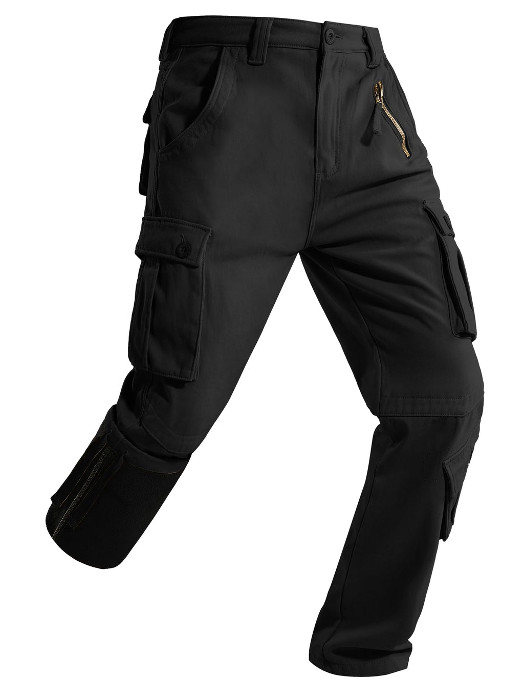 Yevtzl Men's Fleece Lined Hiking Cargo Pants, Snow Ski Winter Insulated Work Pants Mens Tactical Pant for Camping Safari with Pocket (US, Numeric, 34, Regular, Regular, Black)