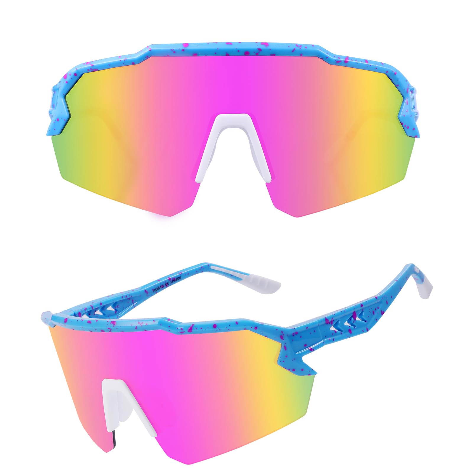 Ukoly Baseball Sunglasses For Men Women,Sports Sunglasses For Baseball Running Cycling UV400 protection TR90 Frame 615 (Pink Blue)