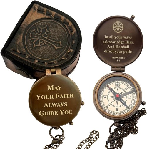 Baptism Gifts for Boys | Handmade Brass Compass with Scripture - Faith Guidance for First Communion & Confirmation