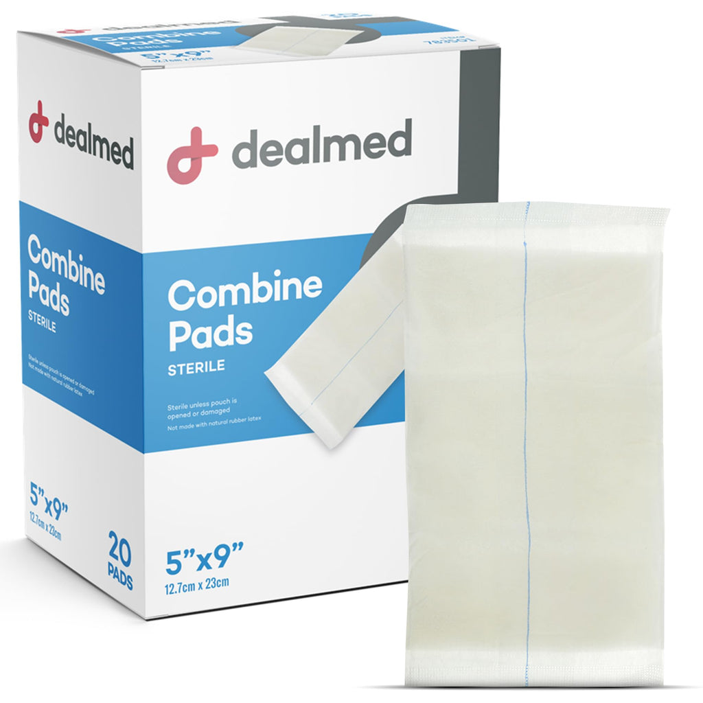 Dealmed Abdominal Combine Pads 5"x9" (20-Pack) Sterile Individually Wrapped, ABD Pads, Absorbent, Non Adherent for Wound Care, Drainage, First Aid, 20/Box (1 Pack)