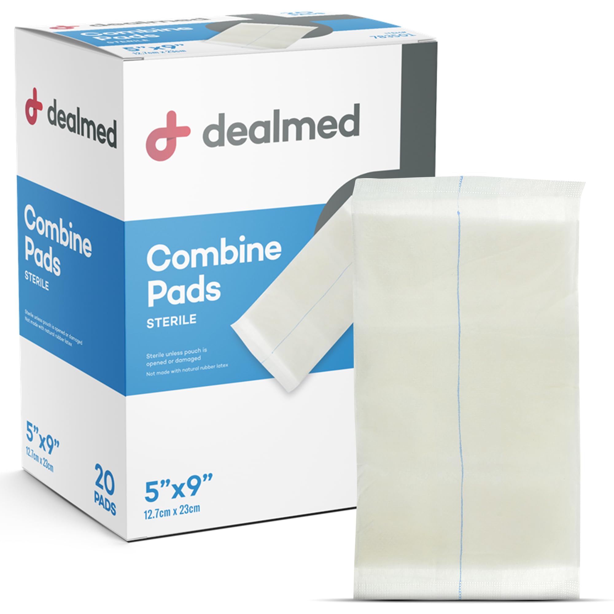 Dealmed Abdominal Combine Pads 5"x9" (20-Pack) Sterile Individually Wrapped, ABD Pads, Absorbent, Non Adherent for Wound Care, Drainage, First Aid, 20/Box (1 Pack)