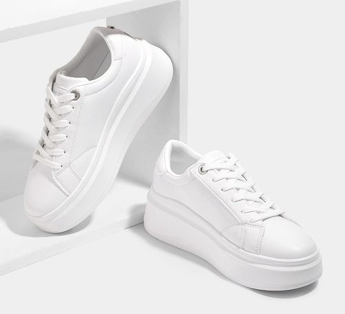 LUCKY STEP Women's Platform Sneakers - Faux Leather Casual Tennis Shoes for Comfortable Walking