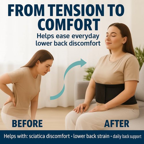 Breathable Mesh Back Brace for Lower Back Pain Relief, Adjustable Lower Back Brace with Flexible Stays, Thin & Elastic Back Support for Women & Men, Ideal for Work, Workouts (Fits Waist 31.1"-53.15")