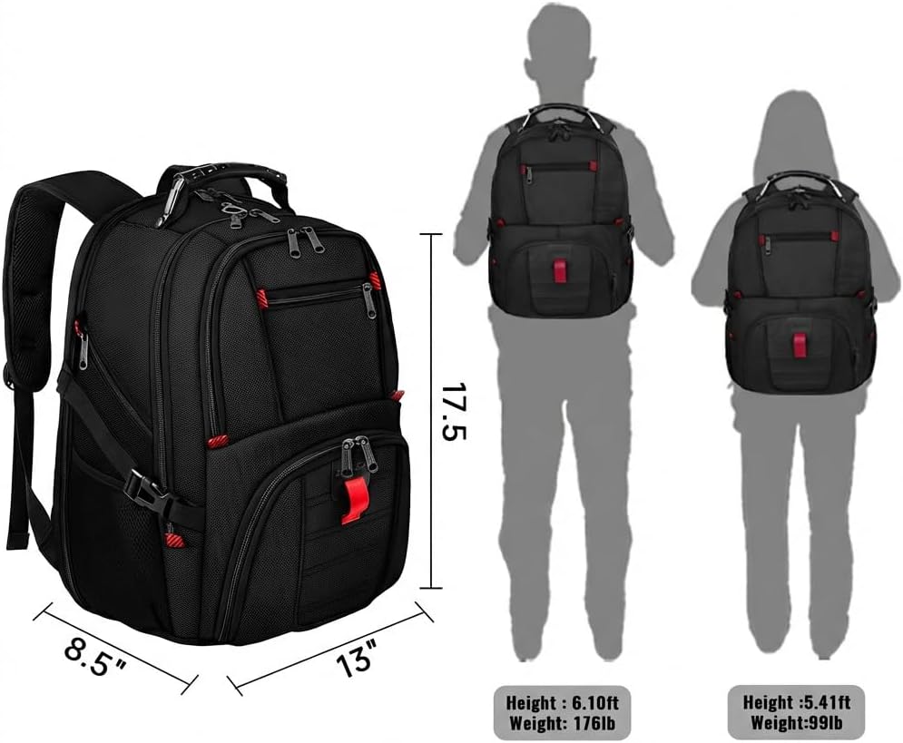 YOREPEK Large Laptop Backpack - Water Resistant Travel Bag for 17 Inch Computers | Black